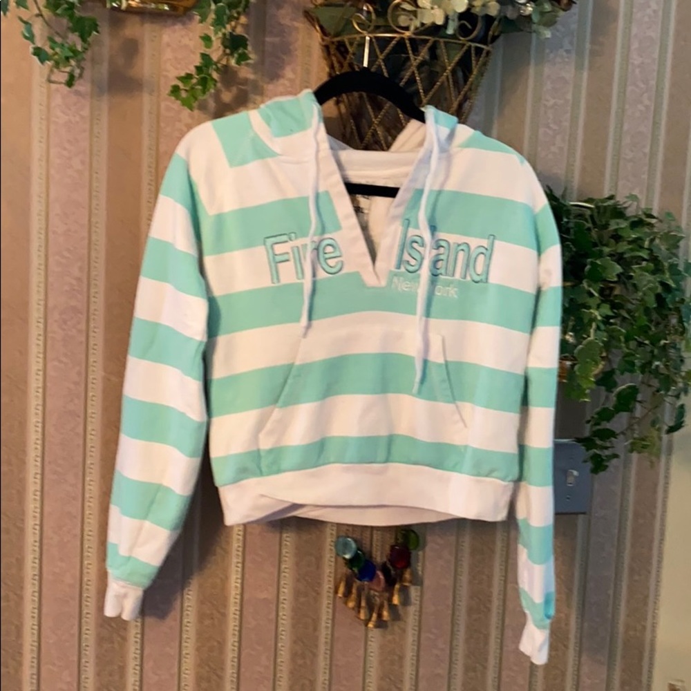 Striped Hooded Sweatshirt - Mint & White